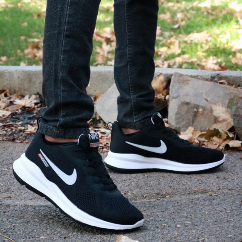 کفش اسپرت مردانه پسرانه مدل نایک رنگ مشکی نایک سفید زیره سفید کد 3586