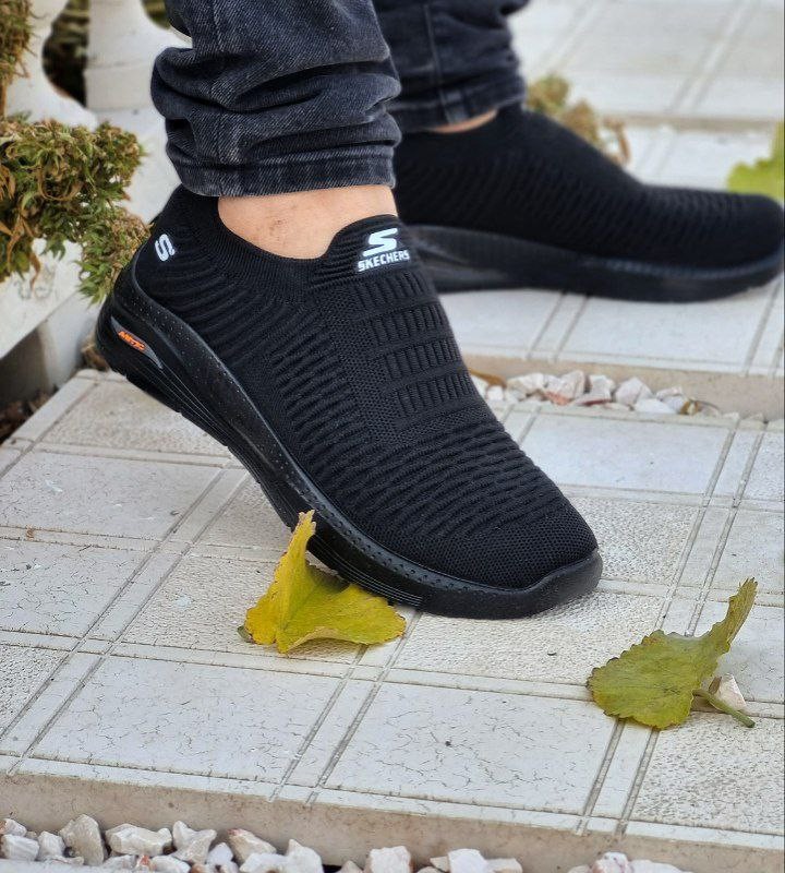 کفش اسپرت مردانه پسرانه مدل جورابی اسکیچرز مخصوص پیاده روی  رنگ مشکی کد 3586