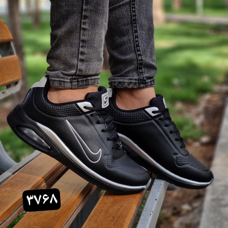 کفش کتونی اسپرت مردانه پسرانه مدل نایک زیره کپسولی  رنگ مشکی نقره ای کد 3768