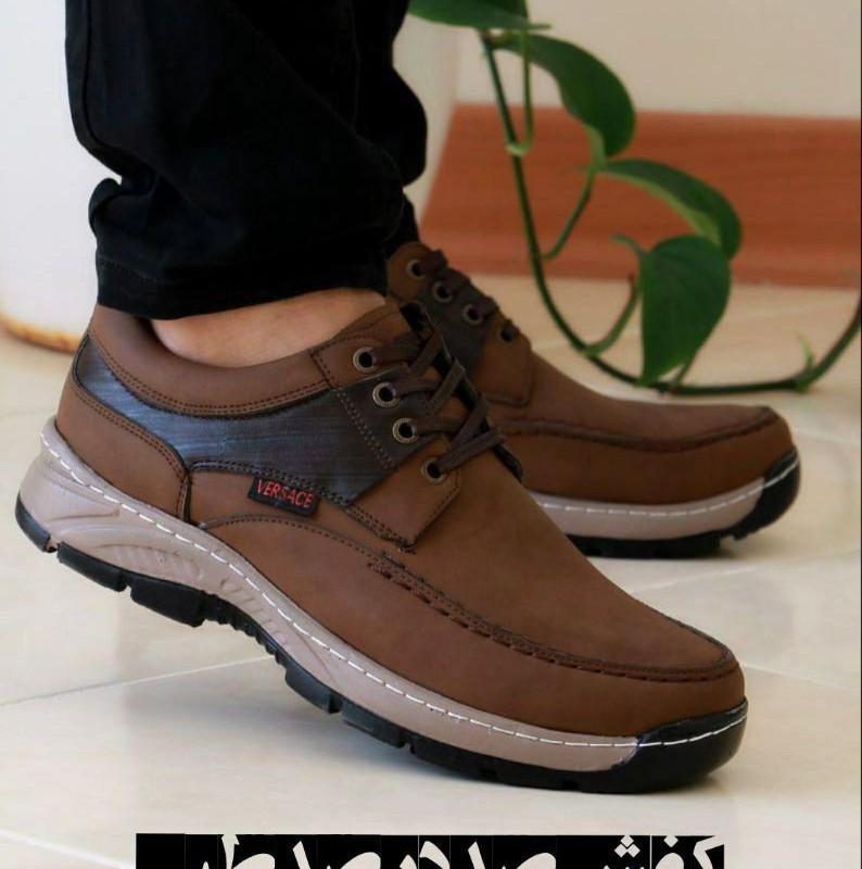 کفش اداری مجلسی طبی مردانه پسرانه مدل بندی رویه دوخت دار رنگ  قهوه ای کد 2024