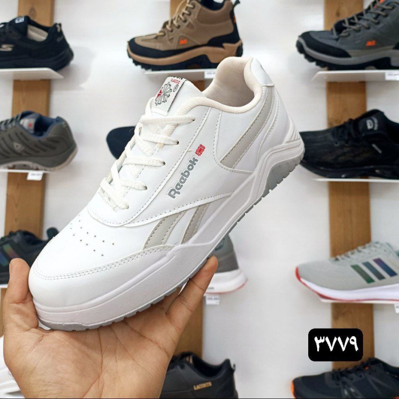 کفش اسپرت ونس  مردانه پسرانه مدل ریبوک رویه چرم رنگ سفید طوسی کد 3779