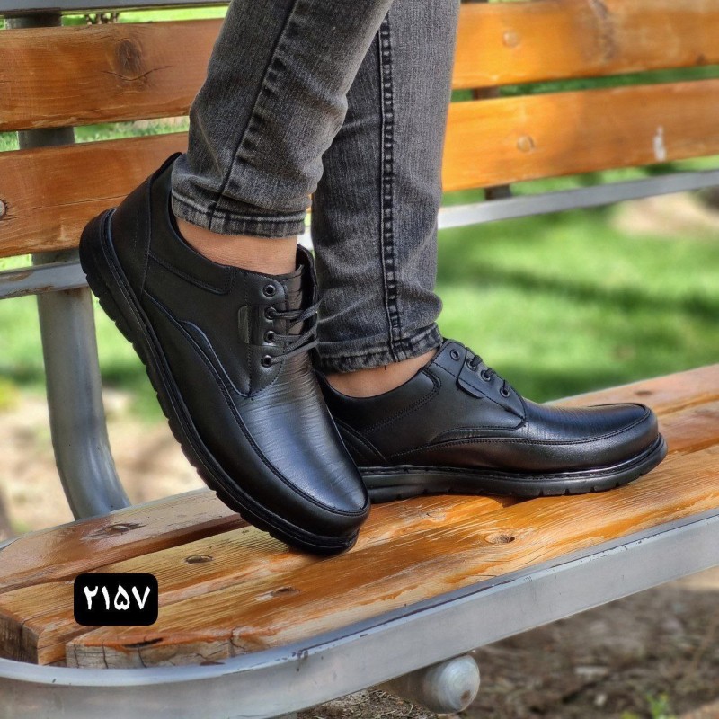 کفش اداری مجلسی مردانه پسرانه مدل اکو بندی دور دوخت مشکی کد 2157