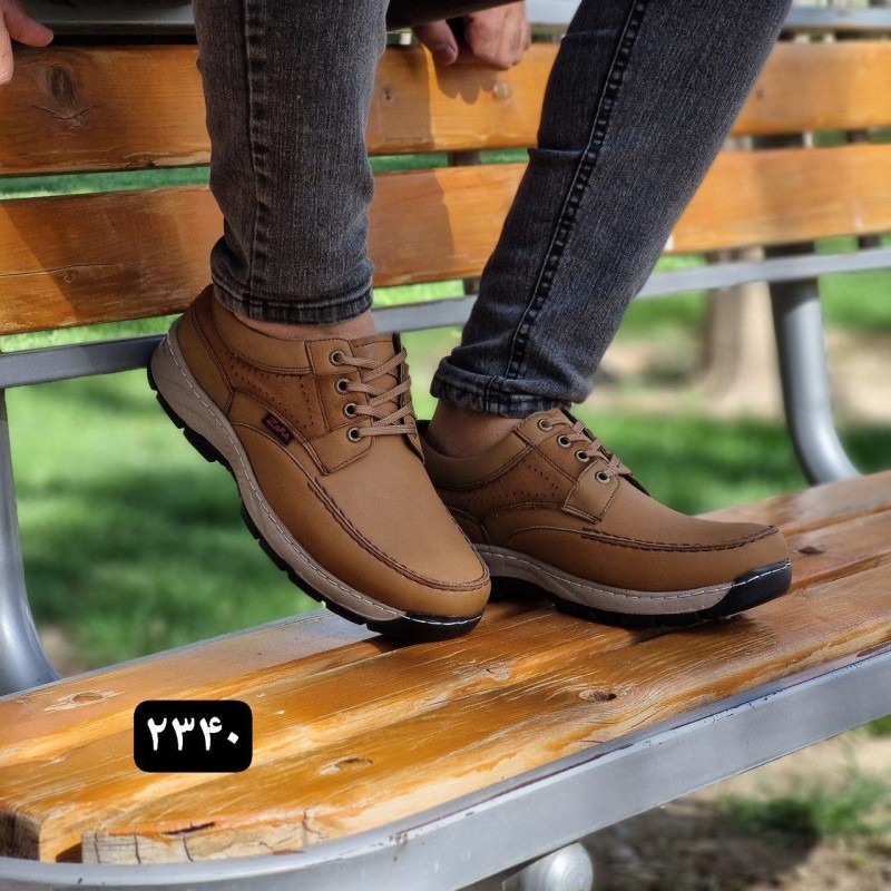 کفش اداری مجلسی طبی مردانه پسرانه مدل بندی رویه دوخت دار رنگ  خردلی کد 2340