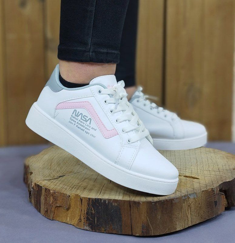 کفش اسپرت ونس دخترانه زنانه مدل ناسا رنگ سفید طوسی صورتی زیبا