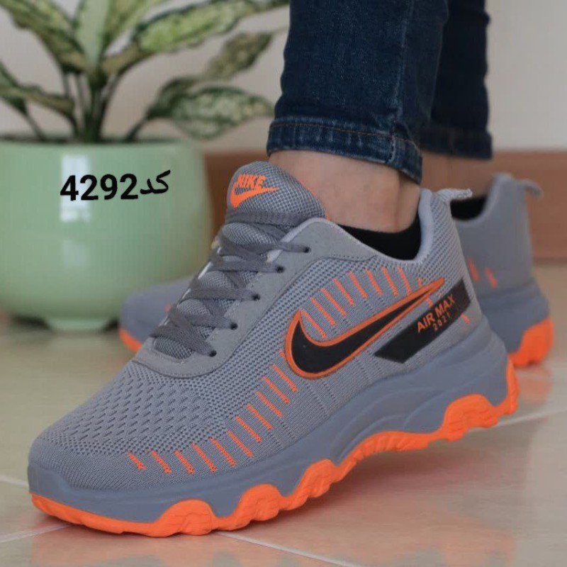 کفش کتونی اسپرت دخترانه زنانه مدل نایک  رنگ طوسی نارنجی4292