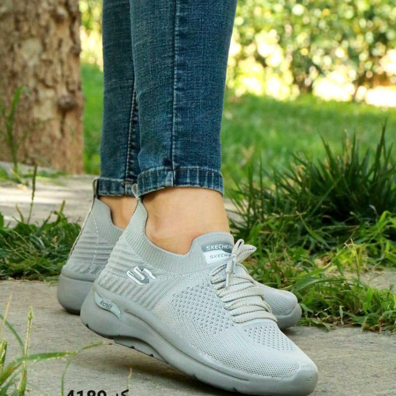 کفش بافت اسپرت  زنانه مدل اسکیچرز  مخصوص پیاده روی و ورزش رنگ طوسی تمام کد 4189