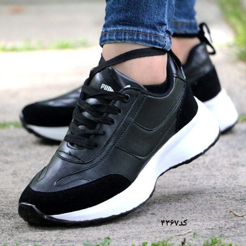 کفش اسپرت دخترانه و زنانه مدل جدید رنگ مشکی زیره سفید کد 4367