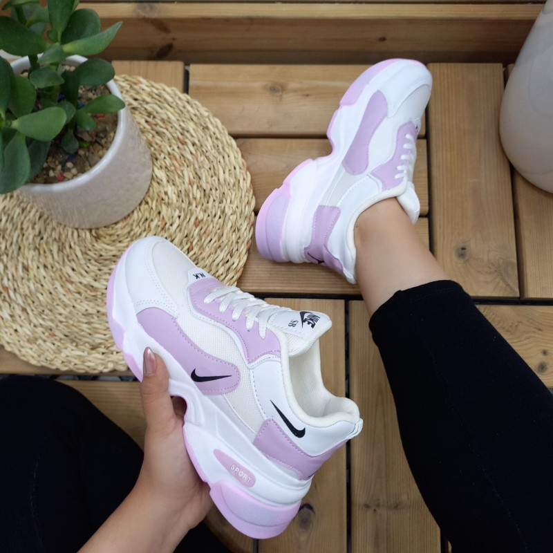 کفش کتونی اسپرت دخترانه و زنانه مدل نایک رنگ سفید یاسی