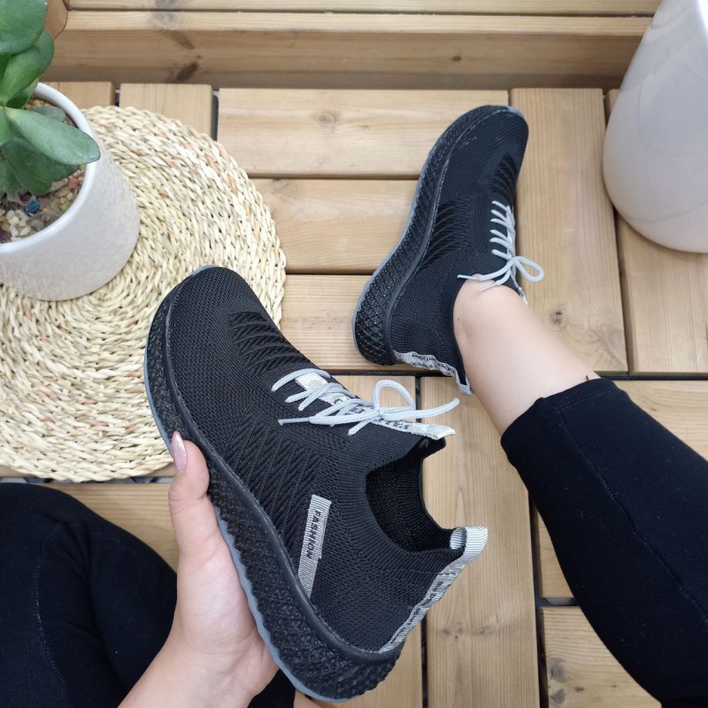 کفش اسپرت زنانه و دخترانه  جورابی مدل fashion رنگ مشکی طوسی