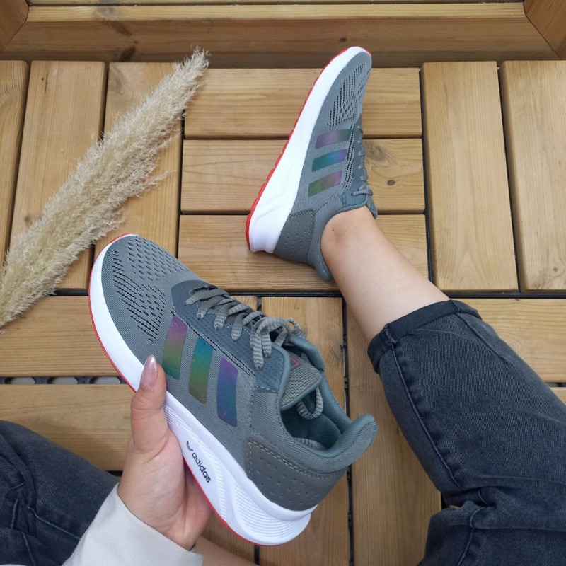 کفش کتونی اسپرت زنانه و دخترانه مدل اسپیسر ادیداس رنگ طوسی  هولوگرامی