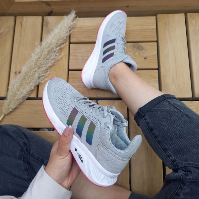 کفش کتونی اسپرت زنانه و دخترانه مدل اسپیسر ادیداس رنگ طوسی روشن هواوگرامی