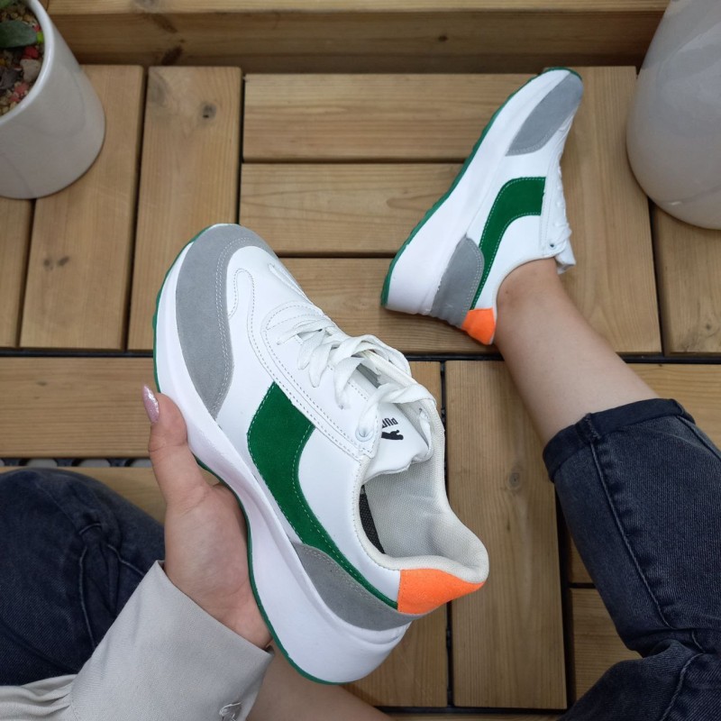 کفش اسپرت دخترانه و زنانه مدل جدید رنگ سفید سبز کد 4378