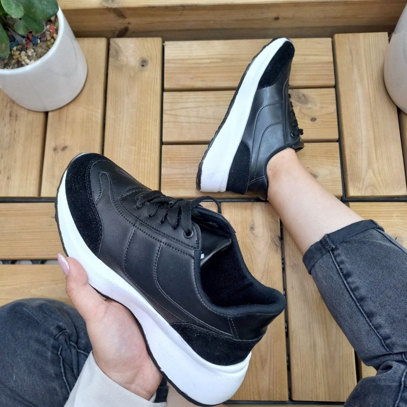 کفش اسپرت دخترانه و زنانه مدل جدید رنگ مشکی زیره سفید