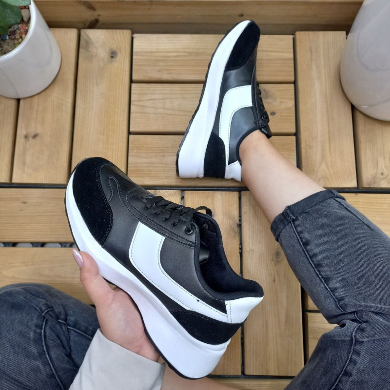 کفش کتونی اسپرت دخترانه و زنانه مدل جدید رنگ مشکی سفید