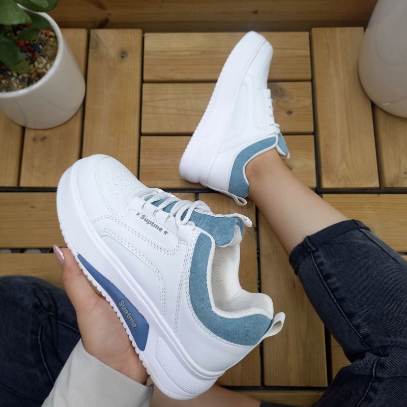 کفش کتونی اسپرت دخترانه و زنانه مدل جدید رنگ سفید ابی تیره