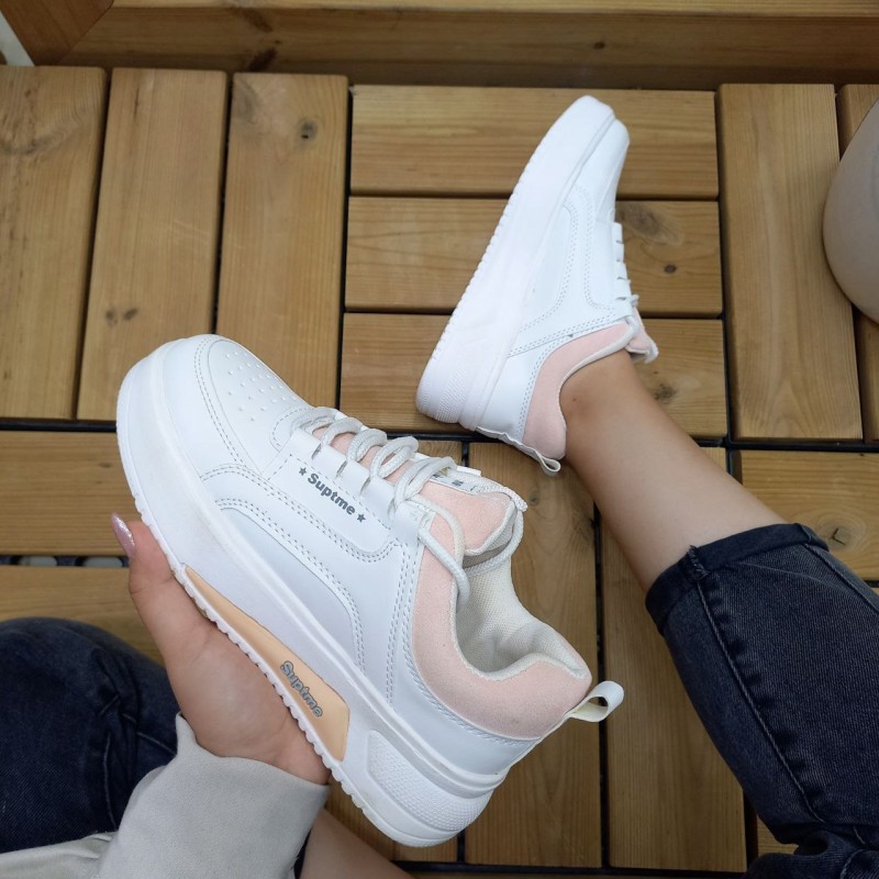 کفش کتونی اسپرت دخترانه و زنانه مدل جدید رنگ سفید گلبهی