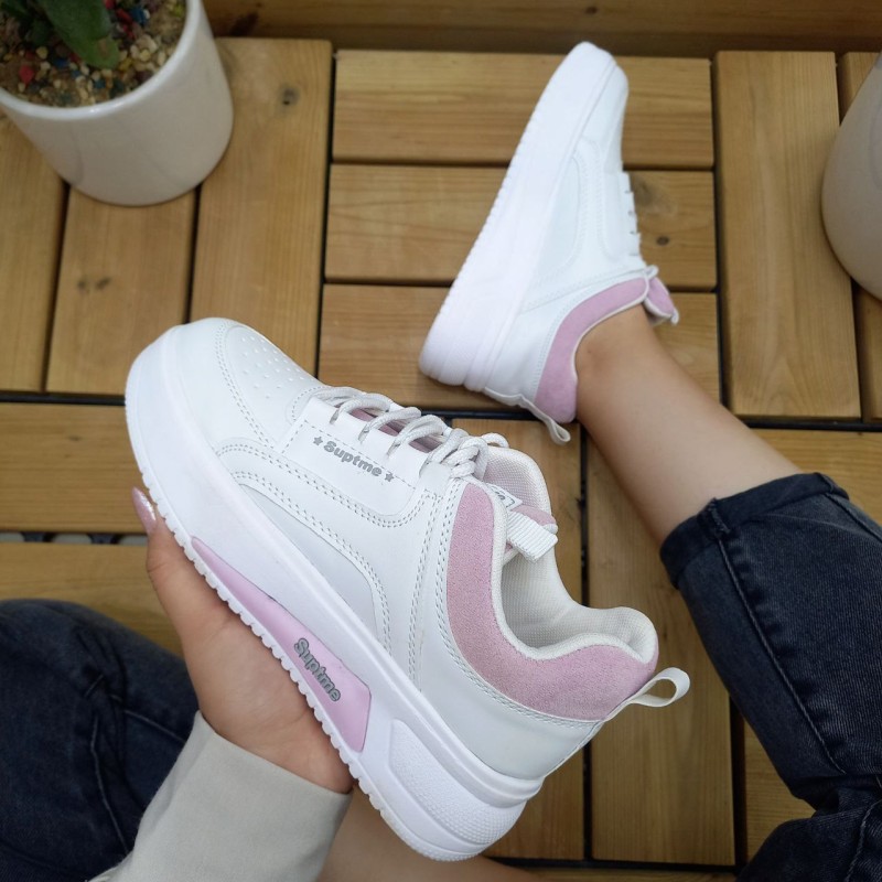 کفش کتونی اسپرت دخترانه و زنانه مدل جدید رنگ سفیدصورتی