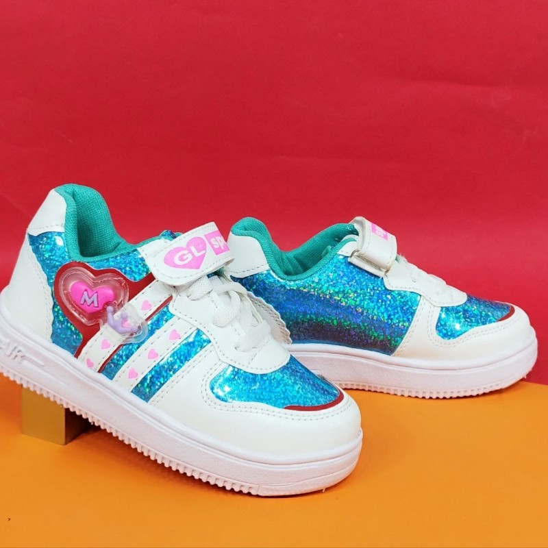 کفش کتونی  اسپرت بچگانه مدل قلبی پتینه رنگ سفید ابی