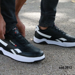 فروش ویژه کفش اسپرت مردانه مدل ریبوک رویه چرم  راحت و مقاوم رنگ مشکی  خط سفید کد 3512