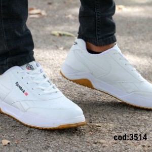 فروش ویژه کفش اسپرت مردانه مدل ریبوک رویه چرم  جذاب و ویژه سفیدزیره کرم  کد3514