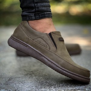 حراج کفش  مجلسی طبی مردانه دور دوخت نرم و راحت رنگ زیتونی کد 3410