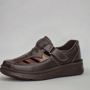 فروش فوق العاده کفش تابستانه طبی استاندارد مردانه مدل جدید دوردوخت رنگ قهوه ای تیره باارسال رایگان