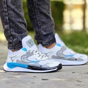 تخفیف فوق العاده کفش اسپرت مردانه پسرانه مدل نایک زیبا و بادوام رنگ سفید طوسی   باارسال رایگان