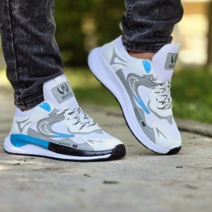 تخفیف فوق العاده کفش اسپرت مردانه پسرانه مدل نایک زیبا و بادوام رنگ سفید طوسی   باارسال رایگان