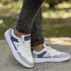 فروش ویژه کفش اسپرت ست زنانه و مردانه مدل فندی زیبا و بادوام رنگ سفید ابی طوسی