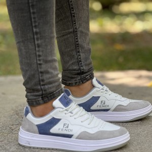 فروش ویژه کفش اسپرت ست زنانه و مردانه مدل فندی زیبا و بادوام رنگ سفید ابی طوسی