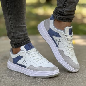 فروش ویژه کفش اسپرت ست زنانه و مردانه مدل فندی زیبا و بادوام رنگ سفید ابی طوسی