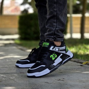 حراج فوق العاده کفش اسپرت مردانه پسرانه مدل جردن 23 رنگ مشکی نارنجی   زیره سفید  پرفروش  با ارسال رایگان