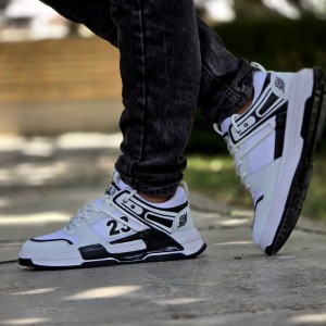 تخفیف استثنایی کفش اسپرت مردانه پسرانه مدل جردن 23 رنگ سفید طوسی   زیبا و خاص با ارسال رایگان