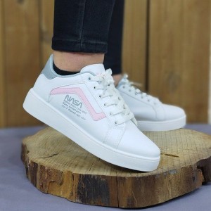 کفش اسپرت ونس دخترانه زنانه مدل ناسا رنگ سفید طوسی صورتی زیبا