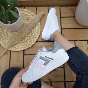 کفش کتونی اسپرت دخترانه و زنانه مدل Fashion رنگ سفید طوسی