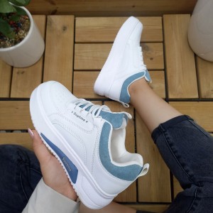 کفش کتونی اسپرت دخترانه و زنانه مدل جدید رنگ سفید ابی تیره