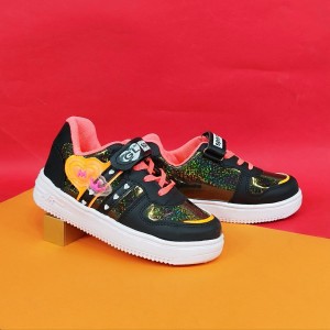 کفش کتونی  اسپرت بچگانه مدل قلبی پتینه رنگ مشکی نارنجی