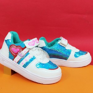 کفش کتونی  اسپرت بچگانه مدل قلبی پتینه رنگ سفید ابی