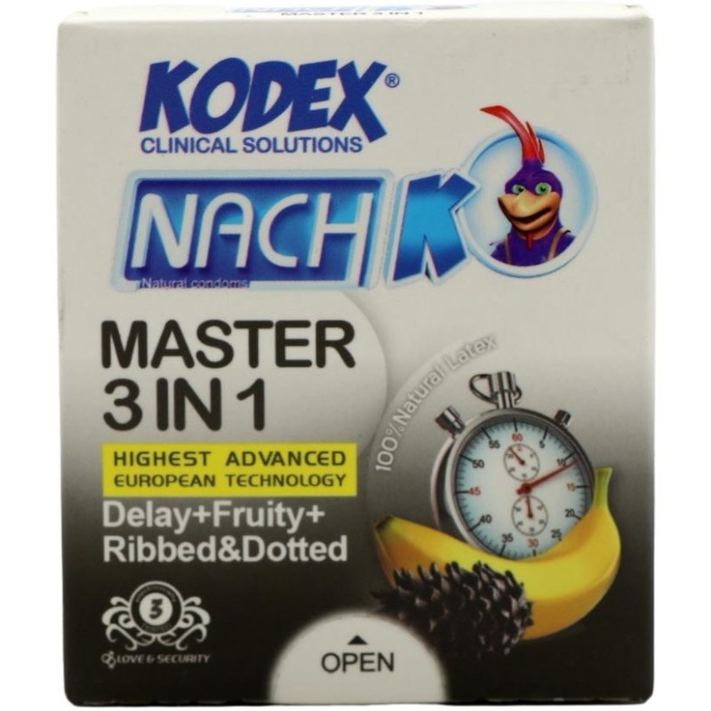 کاندوم تاخیری و خاردار ناچ کدکس مدل Master 3 In 1 بسته 3 عددی