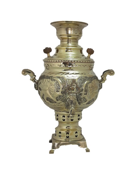 سماور ذغالی برنجی زرد 4 لیتر مدل شیر خورشید