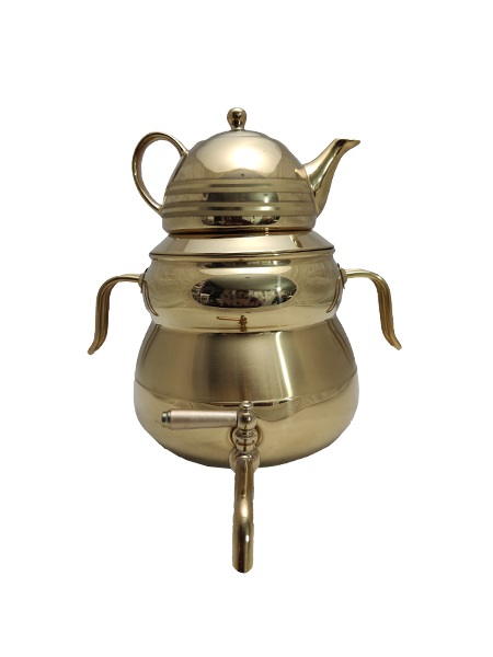 کتری و قوری نزاز 3043 سایه تمام استیل طلایی ساده