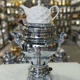 سماور گازی سما سه کاره عدسی قوری دار 6 لیتر مشبک طرح دار (ثما)