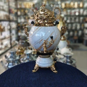 سماور گازی سه کاره نارون سنگی رنگ سفید طلایی 6لیتر