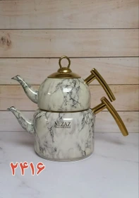 کتری و قوری 2/5 لیترتمام استیل دسته استیل طلایی (NEZAZ) کد 2416