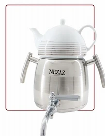 کتری وقوری هرمی 3 لیتر استیل دسته استیل  (NEZAZ) کد 2802