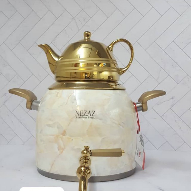 کتری و قوری  5 لیتر طرح ترک رنگی طلایی طرح سنگ (NEZAZ) کد 3024