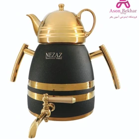 کتری و قوری 6 لیترهرمی مشکی دسته طلایی با قوری طلایی  (NEZAZ) کد 4014