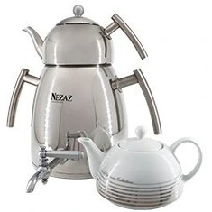 کتری و قوری 6 لیتر هرمی تمام استیل دو قوری (NEZAZ) کد 4022