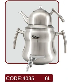 کتری و قوری 6 لیتر شبنم تمام استیل قوری استیل (NEZAZ) کد 4035