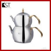 کتری لوله دار دسته عصایی با قوری استیل  2/2 لیتر (KST) کد 2025